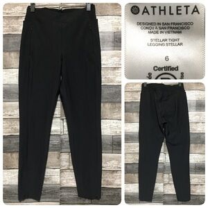 Athleta Stellar Tight Legging Size 6 Black Ankle Zip Pull On Stretch Inseam 26.5